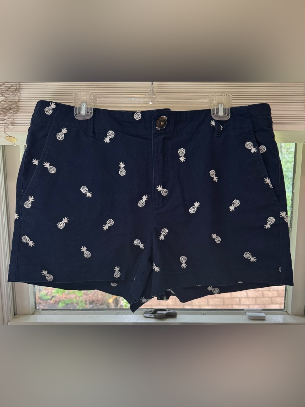 LOFT Navy Pineapple Embroidered Flat Front Shorts - Picture 1 of 4